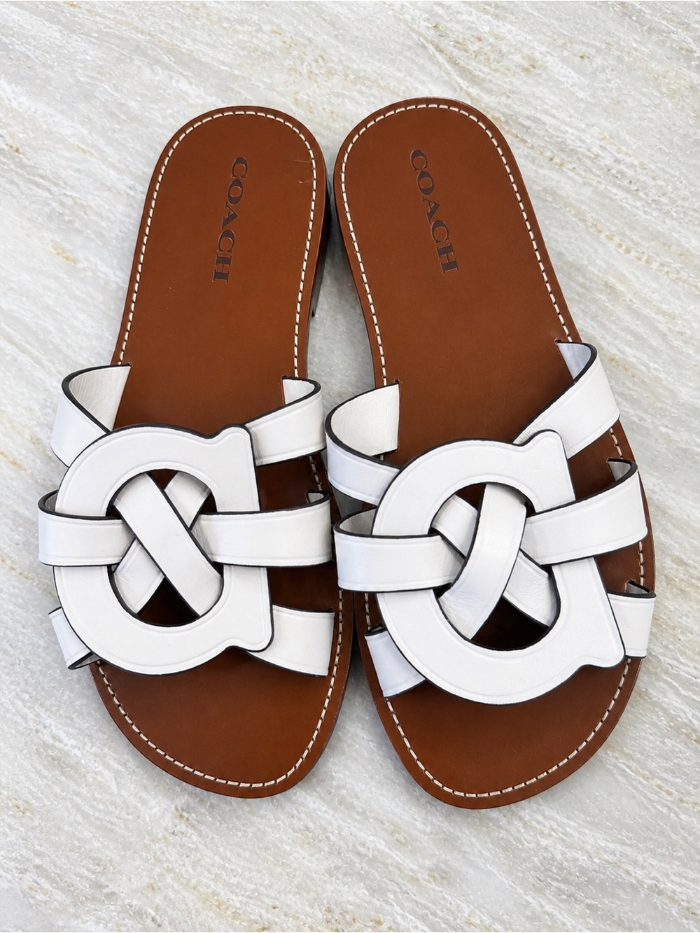 Coach Chalk Leather Slide Sandals Size 10 NWT - Picture 2 of 4